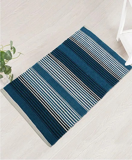Saral Home Cotton Striped Floor Mat - Blue