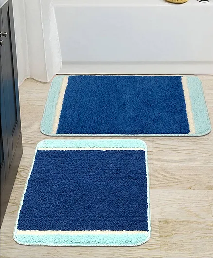 Saral Home Microfiber Anti-Skid Bath Mat Pack of 2 - Blue