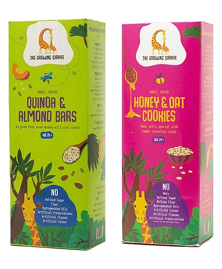 The Growing Giraffe Quinoa Almond Bars Honey and Oat Cookies Combo Pack - 200 gm Each