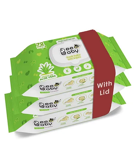 Beebaby Fresh Baby Wet Wipes with Lid Pack of 3 - 72 Pieces Each