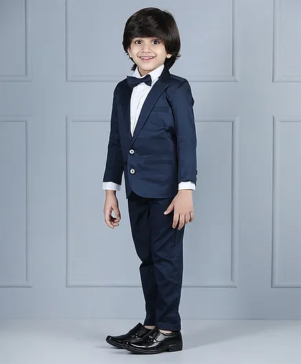 Mark & Mia 3 Piece Full Sleeves Party Suit With Bow - Navy Blue White