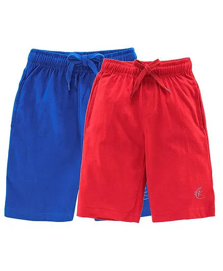 Kiddopanti Pack Of 2 Knee Length Shorts - Royal Blue & Red