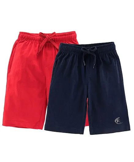 Kiddopanti Pack Of 2 Knee Length Shorts - Navy & Red