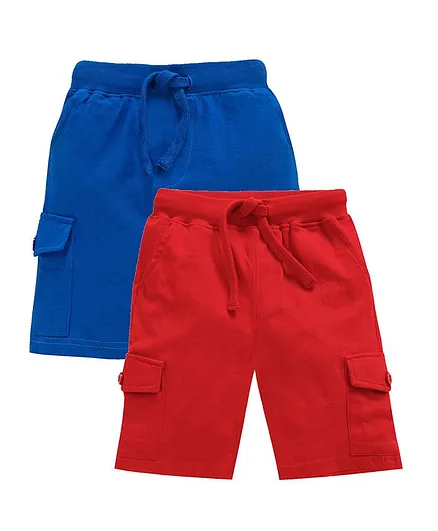 Kiddopanti Pack Of 2 Solid Colour Shorts - Red & Blue