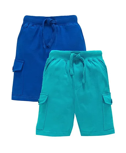 Kiddopanti Pack Of 2 Solid Colour Shorts - Green & Blue