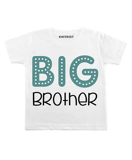 KNITROOT Half Sleeves Big Brother Printed Tee - White
