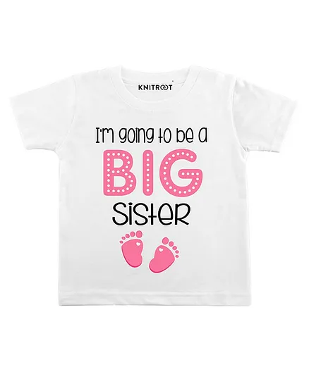 KNITROOT Big Sister Steps Print Half Sleeves Tee - White