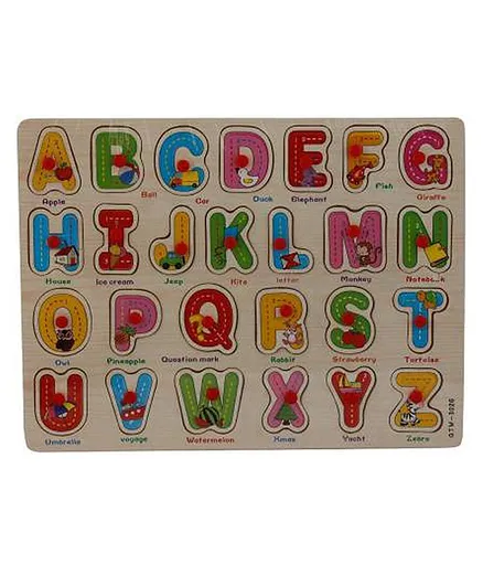 HNT Kids Wooden Knob and Peg Alphabet Board Puzzle - 26 Pieces