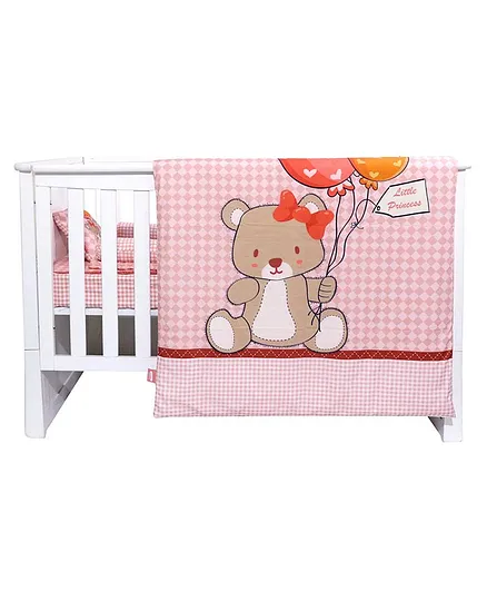 Infantso Premium Crib Bedding Set Teddy Bear Print Large Pack of 8 - Pink
