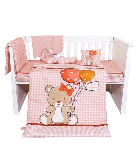 Infantso Premium Crib Bedding Set Teddy Bear Print Large Pack of 9 - Pink