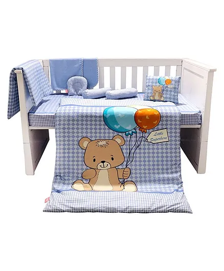 Infantso Premium Crib Bedding Set Teddy Bear Print Large Pack of 9 - Blue