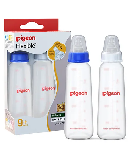Pigeon Peristaltic Feeding Bottle Nipple Size Large Pack of 2 Blue White - 240 ml each