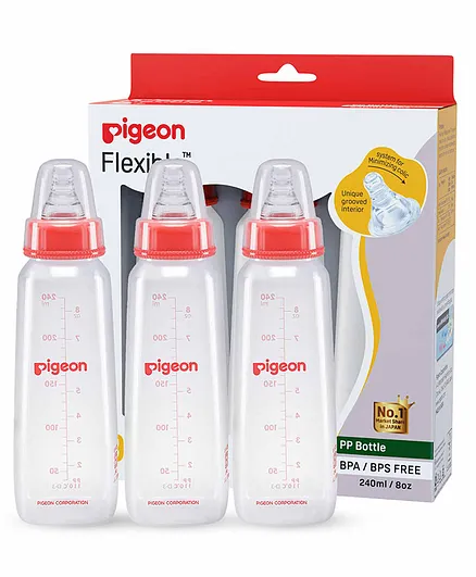 Pigeon Peristaltic Feeding Bottle Nipple Size Large Pack of 3 Red - 240 ml each