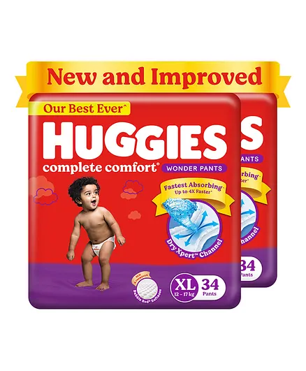 Huggies Wonder Pants Extra Large (XL) Size Baby Diaper Pants India's Fastest Absorbing Diaper 68 Pieces