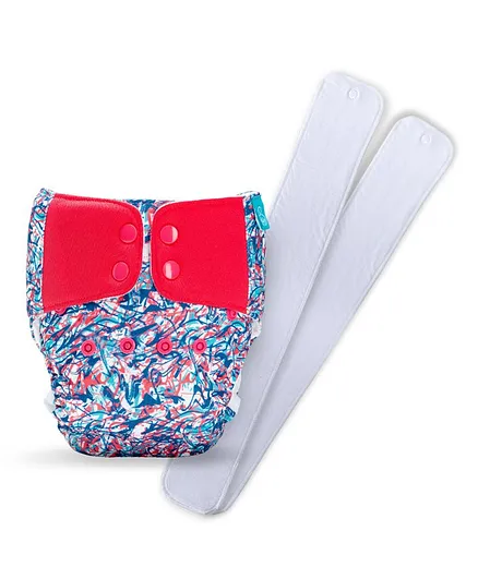Bumberry Baby Pocket Diaper 2.0 Waterproof Reusable & Adjustable Cloth Diaper with Wetfree Lining & 2 Extralong 100% Cotton Insert - Splatter
