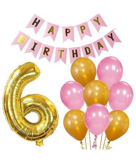 Party Propz 6th Birthday Banner Balloon And Number 1 Foil Balloon Kit - 22 Pieces