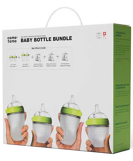 Comotomo Feeding Bottle & Replacement Nipples Green - 150 ml & 250 ml