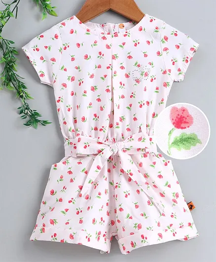 Dew Drops Short Sleeves Jumpsuit - Red