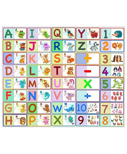 Fiddlys Alphabet & Numbers with Animals Illustrations Jigsaw Puzzle - Multicolor