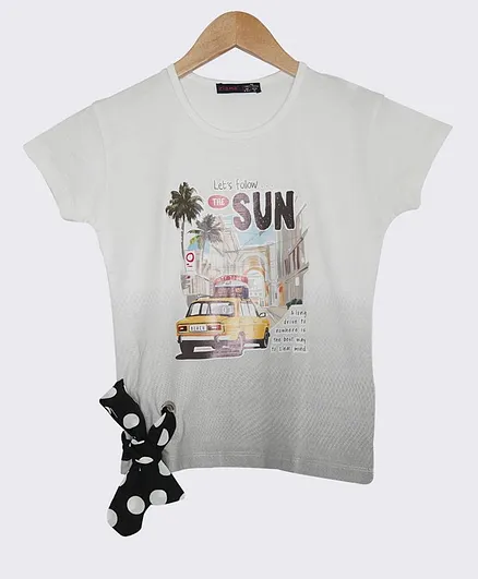Ziama Short Sleeves Let's Follow The Sun Print Top - White