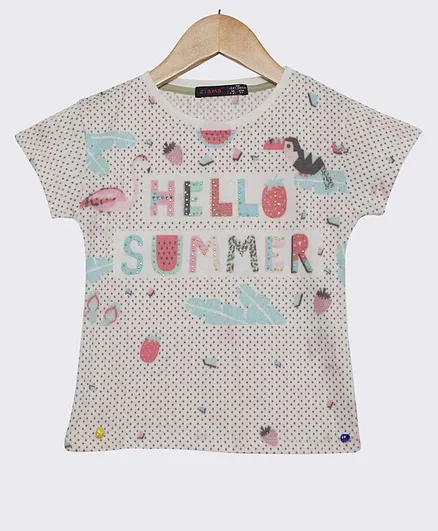 Ziama Short Sleeves Hello Summer Print Top - White