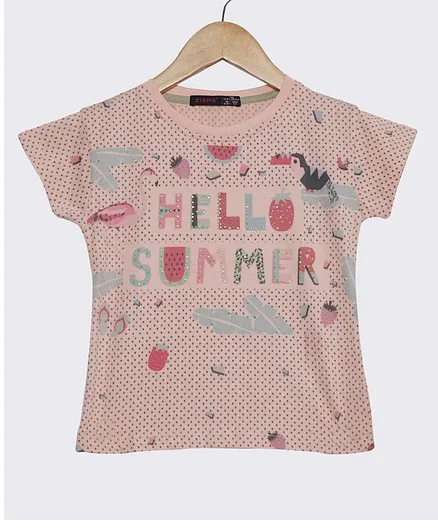 Ziama Short Sleeves Hello Summer Print Top - Peach