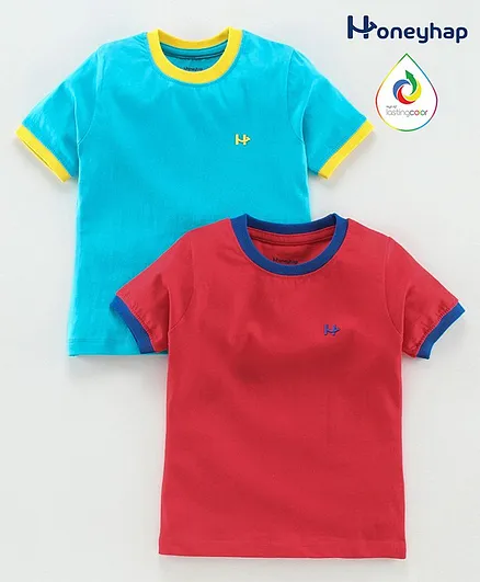 Honeyhap Half Sleeve Tee Solid Color Pack of 2 - Red Blue