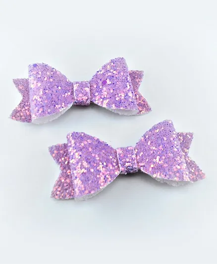 Aye Candy Pair Of Glitter Bow Alligator Clips - Purple