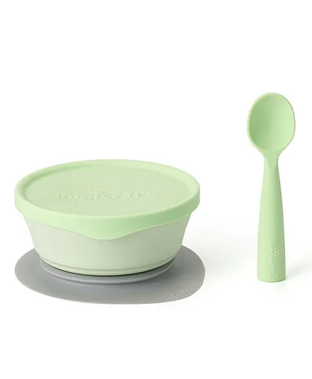 Miniware First Bite Suction Bowl With Spoon Feeding Set - Lime Green