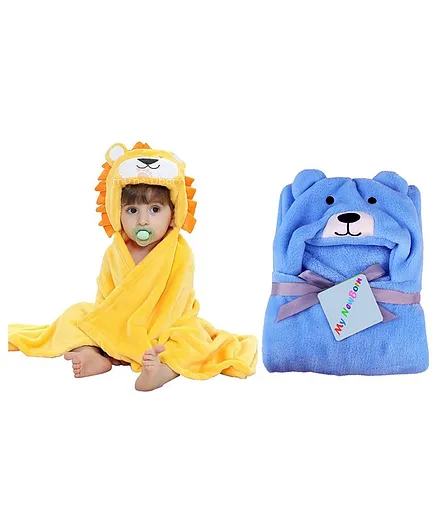 My NewBorn Hooded Blankets Pack of 2 - Yellow Blue