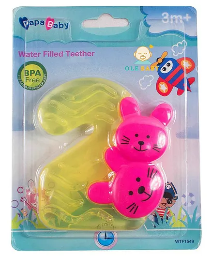 Ole Baby Two Shaped Water Filled Teether with Rattle Toy - Pink Yellow