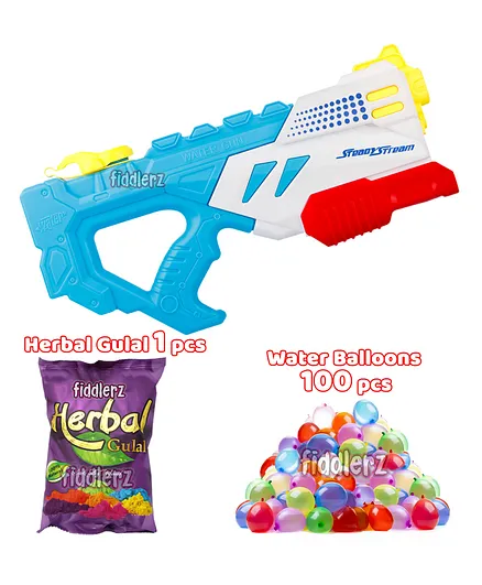 Fiddlerz Medium Size Holi Water Gun with Balloons and Gulal Combo – Multicolor