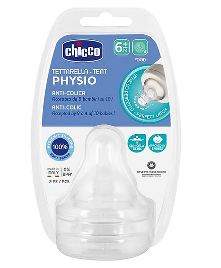 Chicco Physio Anti-Colic Food Flow Teats Pack of 2 - White