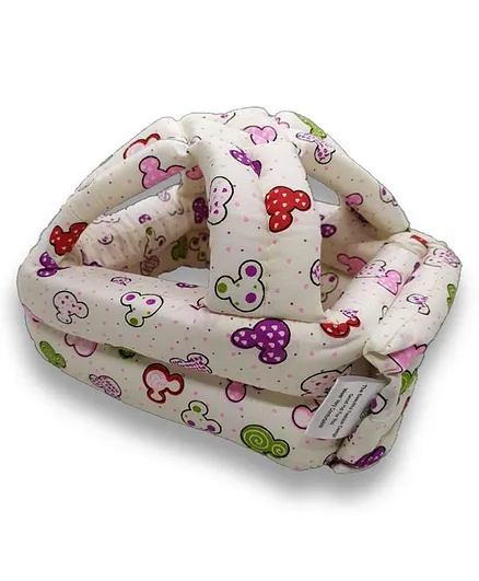 Syga Adjustable Cushioned Baby Safety Helmet Micky Mouse Print - Cream