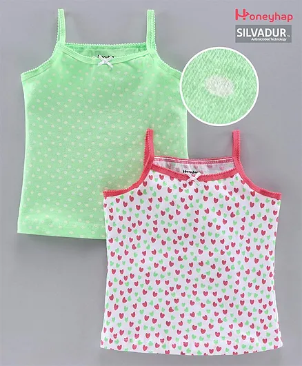 Honeyhap Cotton Sleeveless Slips with Silvadur Antimicrobial Finish Pack of 2 - Pink Green
