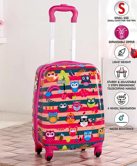 Babyhug Kid's Expandable Trolley Bag Cartoon Print Pink - 18 Inches