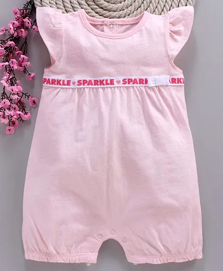Fox Baby Short Sleeves Romper Text Print - Pink