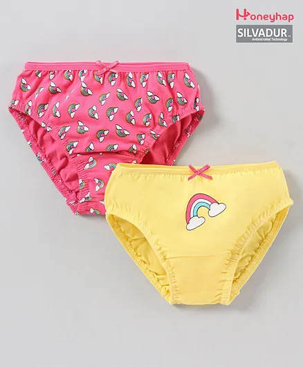 Honeyhap Cotton Elastane Panties with Silvadur Antimicrobial Finish Rainbow Print Pack of 2 -  Pink Yellow