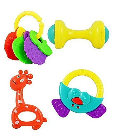 New Pinch Rattle Toy Set of 4 - Multicolor