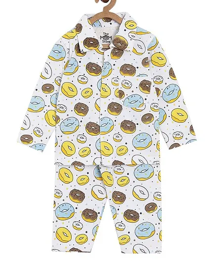 The Mom Store Full Sleeves Donut Print Night Suit Set - Multicolor
