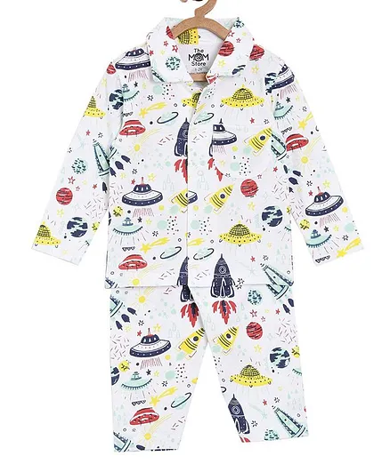The Mom Store Full Sleeves Space Print Night Suit Set - Multicolor