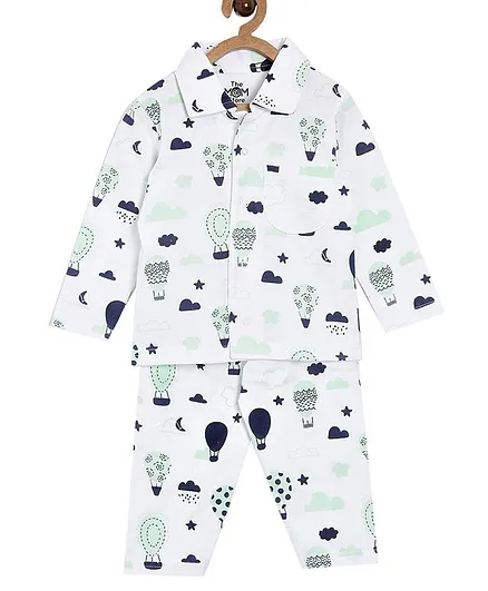 The Mom Store Full Sleeves Air Balloon Print Night Suit Set - Multicolor