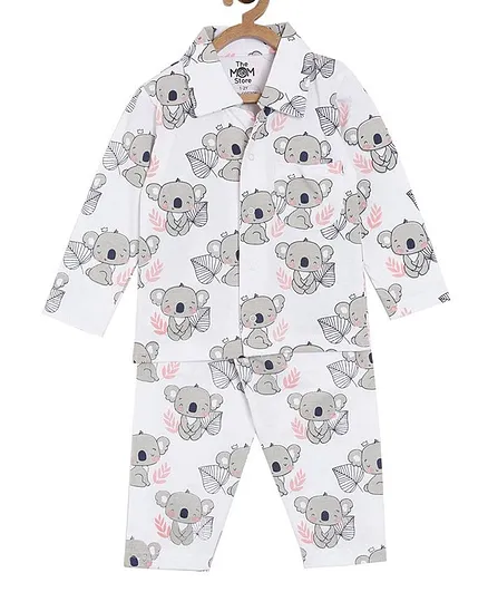 The Mom Store Full Sleeves Baby Koala Print Night Suit Set - Multicolor