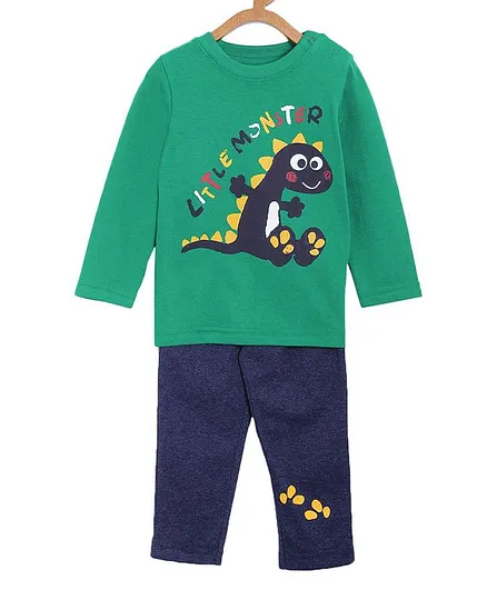 The Mom Store Full Sleeves Little Monster Print Night Suit Set - Multicolor
