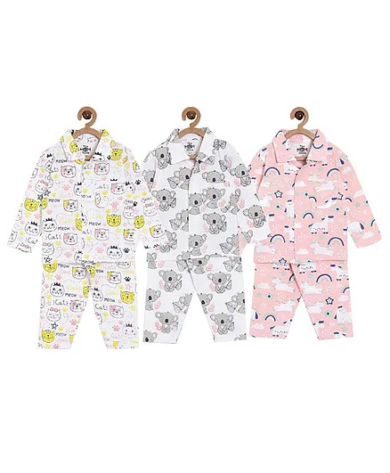 The Mom Store Combo Of 3 Full Sleeves Unicorn Print Night Suit  - Multicolor