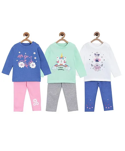 The Mom Store Combo Of 3 Let's Go Ride Print Night Suit - Multicolor