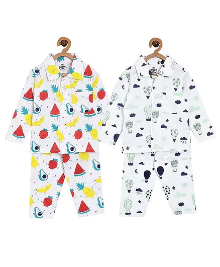 The Mom Store Combo of 2 Full Sleeves Fruit Print Night Suit  - Multicolor