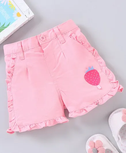 Babyhug Mid thigh Length Cotton Twill Lycra Woven Shorts Strawberry Patch - Pink