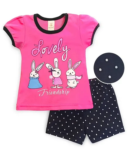 Baby Naturelle & Me Short Sleeves Night Suit Bunny Print - Pink Navy Blue