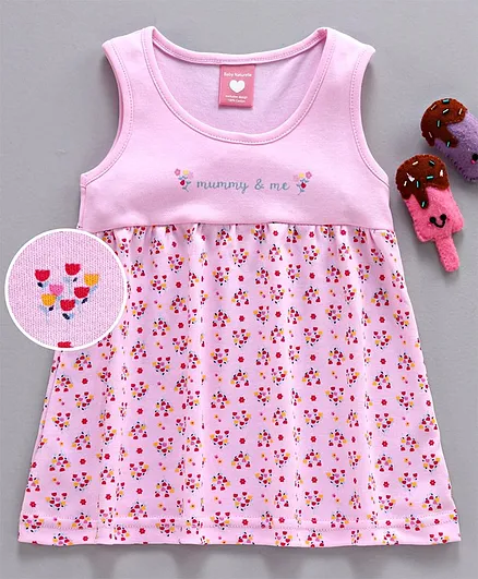 Baby Naturelle & Me Sleeveless Floral Printed Nighty - Pink